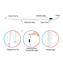 Avis Stylet actif compatible avec Apple iPad, stylets pour écrans tactiles, rechargeable capacitif 1,5 mm pointe fine avec iPhone iPad et autres tablettes (blanc)