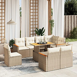 vidaXL Salon de jardin avec coussins 9 pcs beige résine tressée