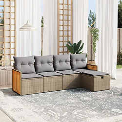 vidaXL Salon de jardin avec coussins 5pcs mélange beige résine tressée 