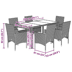 vidaXL Ensemble à manger de jardin et coussins 7pcs marron rotin verre pas cher