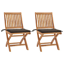 vidaXL Chaises de jardin lot de 2 et coussins taupe Bois teck massif