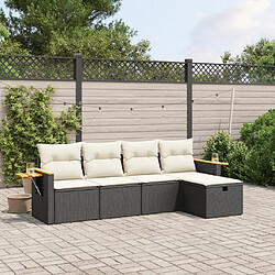 vidaXL Salon de jardin 5 pcs avec coussins noir résine tressée 