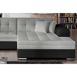 Acheter VENESETTI Canapé d'angle convertible en tissu gris et simili noir de qualité, 5 places, angle droit (vu de face) - SOHO