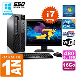 PC Lenovo M92p SFF Core I7-3770 Ram 16Go Disque 480 Go SSD Wifi W7 Ecran 22" · Occasion 