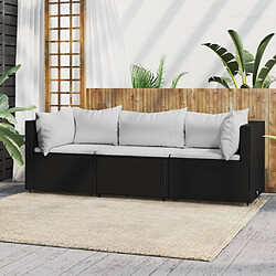 vidaXL Salon de jardin 3 pcs avec coussins Noir Résine tressée