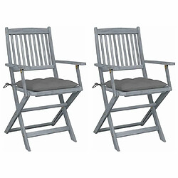 Maison Chic Lot de 2 Chaises pliables d'extérieur avec coussins | Chaises de jardin | Fauteuil Relax Bois d'acacia -GKD12806