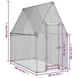 vidaXL Cage pour poules argenté 200x100x190 cm acier galvanisé pas cher