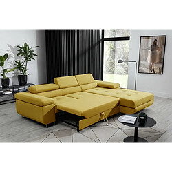 VENESETTI Canapé d'angle convertible ARMEL en tissu luxe 5 places, jaune moutarde, avec coffre, angle droit (vu de face)