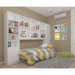 Inside 75 Composition armoire lit horizontale STRADA-V2 blanc mat Couchage 90cm avec surmeuble et 2 colonnes rangements