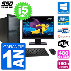 PC Tour Lenovo M91p Ecran 27" Intel i5-2400 RAM 16Go SSD 480Go Windows 10 Wifi · Occasion 