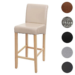 Mendler Tabouret de bar HWC-C33, chaise de bar tabouret de comptoir, bois ~ crème, pieds légers, simili cuir 