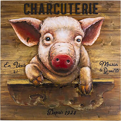 Antic Line Creations Tableau cochon en pin et fer Charcuterie 80 x 9 x 80 cm. Tableau cochon en pin et fer Charcuterie 80 x 9 x 80 cm