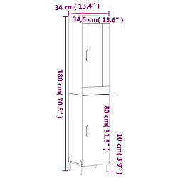 vidaXL Buffet haut Gris béton 34,5x34x180 cm Bois d'ingénierie pas cher