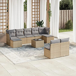 vidaXL Salon de jardin avec coussins 10 pcs beige résine tressée