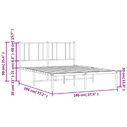 vidaXL Cadre de lit métal sans matelas avec tête de lit noir 140x190cm pas cher