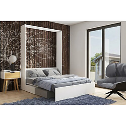 Avis Inside 75 Armoire lit escamotable DYNAMO SOFA canapé intégré blanc mat et microfibre gris couchage 160*200