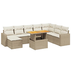 vidaXL Salon de jardin avec coussins 9 pcs beige résine tressée