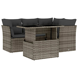 vidaXL Salon de jardin 5 pcs avec coussins gris résine tressée