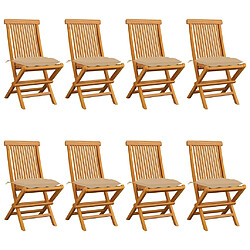 vidaXL Chaises de jardin et coussins beige lot de 8 Bois teck massif