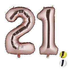 Relaxdays Ballon chiffre numéro 21 gonflable anniversaire décoration géant mariage fête hélium 85-100 cm, argent 