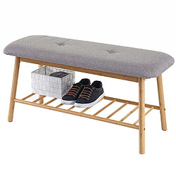 Mendler Banquette étagère à chaussures HWC-D90 banc rembourré, rangement pour chaussures, bambou 44x90x34cm 