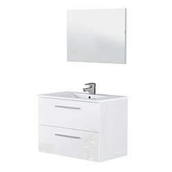 Dansmamaison Meuble sous vasque 80 cm + vasque + miroir Blanc Brillant - BRABU