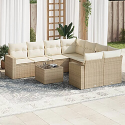 vidaXL Salon de jardin avec coussins 9 pcs beige résine tressée 