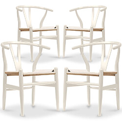 ICONIK INTERIOR Lot de 4 Chaises de Salle à Manger en Bois - Style Scandinave - Wish Ivoire