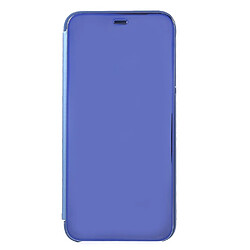 Etui en PU surface de rétroviseur de fenêtre de vue bleu pour votre Samsung Galaxy J4 Plus 