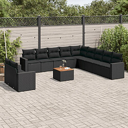 vidaXL Salon de jardin 12 pcs avec coussins noir résine tressée 