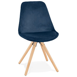 Alterego Chaise vintage 'RICKY' en velours bleu et pieds en bois naturel