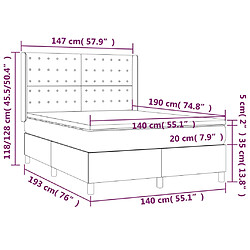 Acheter vidaXL Sommier à lattes de lit matelas et LED Crème 140x190 cm Tissu