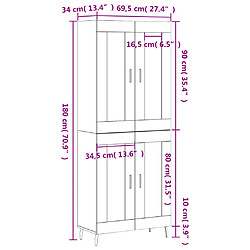 vidaXL Buffet haut Noir 69,5x34x180 cm Bois d'ingénierie pas cher