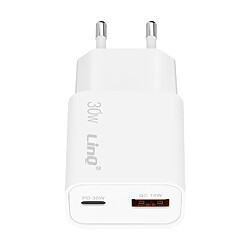 LinQ Chargeur Secteur Port USB Quick Charge 18W et USB C Power Delivery 30W Blanc 