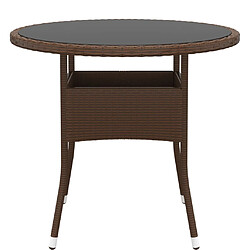 vidaXL Table de jardin Ø80x75 cm Verre trempé/résine tressée Marron