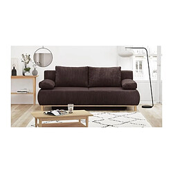 Banquette convertible 3 places MIKA - Velours côtelé marron foncé - Coffre de rangement - L 192 x H 84 x P 93 cm