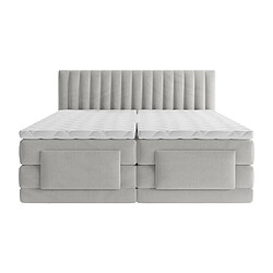 Vente-Unique Ensemble complet boxspring tête de lit coutures verticales + sommiers relaxation électrique + matelas + surmatelas - 2 x 80 x 200 cm - Velours - Gris clair - DONISI de PALACIO pas cher