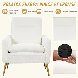 Helloshop26 Chaise fauteuil d'appoint moderne fauteuil en sherpa rembourré pieds en métal coniques patins antidérapants éponge et ressorts intégrés blanc 20_0006873