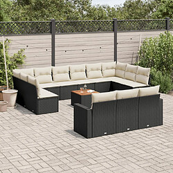 Maison Chic Salon de jardin avec coussins 14 pcs, Ensemble Tables et chaises de jardin, noir résine tressée -GKD990599