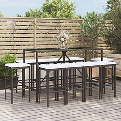 Maison Chic Ensemble de bar de jardin 11 pcs et coussins,Table + chaises + coussins de jardin noir poly rotin -GKD915436