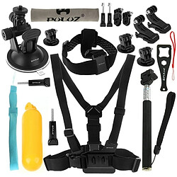 Wewoo Kit d'accessoire pour 20 en 1 Gopro HERO6 / 5 / 5 Session / 4 Session / 4/3 + / 3/2/1, Xiaomi et autres caméras d'action Accessoires Combo Kits sangle de poitrine + de tête + ventouse + bras pivotant à 3 voies + J-boucles de crochet + extensible Monopode