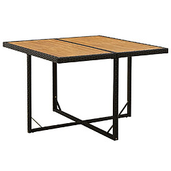 vidaXL Table de jardin Noir 109x107x74 cm Résine tressée bois massif