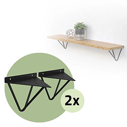 ML DESIGN MODERN LIVING 4x Support étagère d'angle triangle en métal noir avec vis 160 mm fixation mural