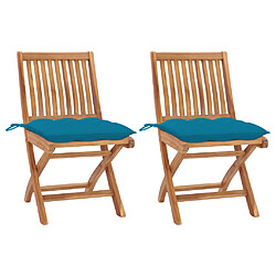 vidaXL Chaises de jardin lot de 2 avec coussins bleu clair Teck massif