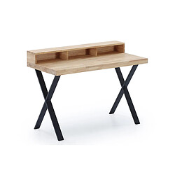 Pegane Table de bureau en bois coloris chêne nordique / noir - Longueur 120 x profondeur 60 x hauteur 77 - 88 cm