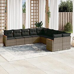 Maison Chic Salon de jardin avec coussins 10 pcs, Ensemble Tables et chaises de jardin, gris résine tressée -GKD218003