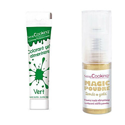 Scrapcooking Gel colorant alimentaire vert + Poudre irisée dorée