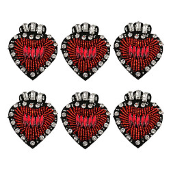 Patch de Broderie Sticker Pailleté Tricot Hotfix 6 Pièces A La Main Perle Coeur Strass Perles Patch Coudre Sur Des Patchs Brodé Badge Motif Applique Compatible Jeans T-Shirt