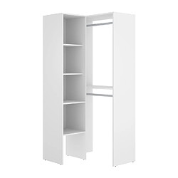 Pegane Armoire dressing d'angle en panneaux de particules mélaminés coloris blanc - Longueur 79.5 x Profondeur 88.5 x Hauteur 185 cm