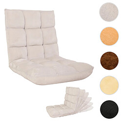 Mendler Fauteuil de sol HWC-N43, fauteuil de relaxation Coussin de sol Fauteuil pliant 6 positions de relaxation, structure stable en velours ~ crème-gris